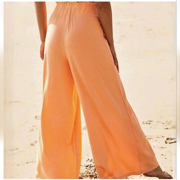Free People Movememt Orange Ribbed Wide Leg Pants Size Small - Picture 15 of 15